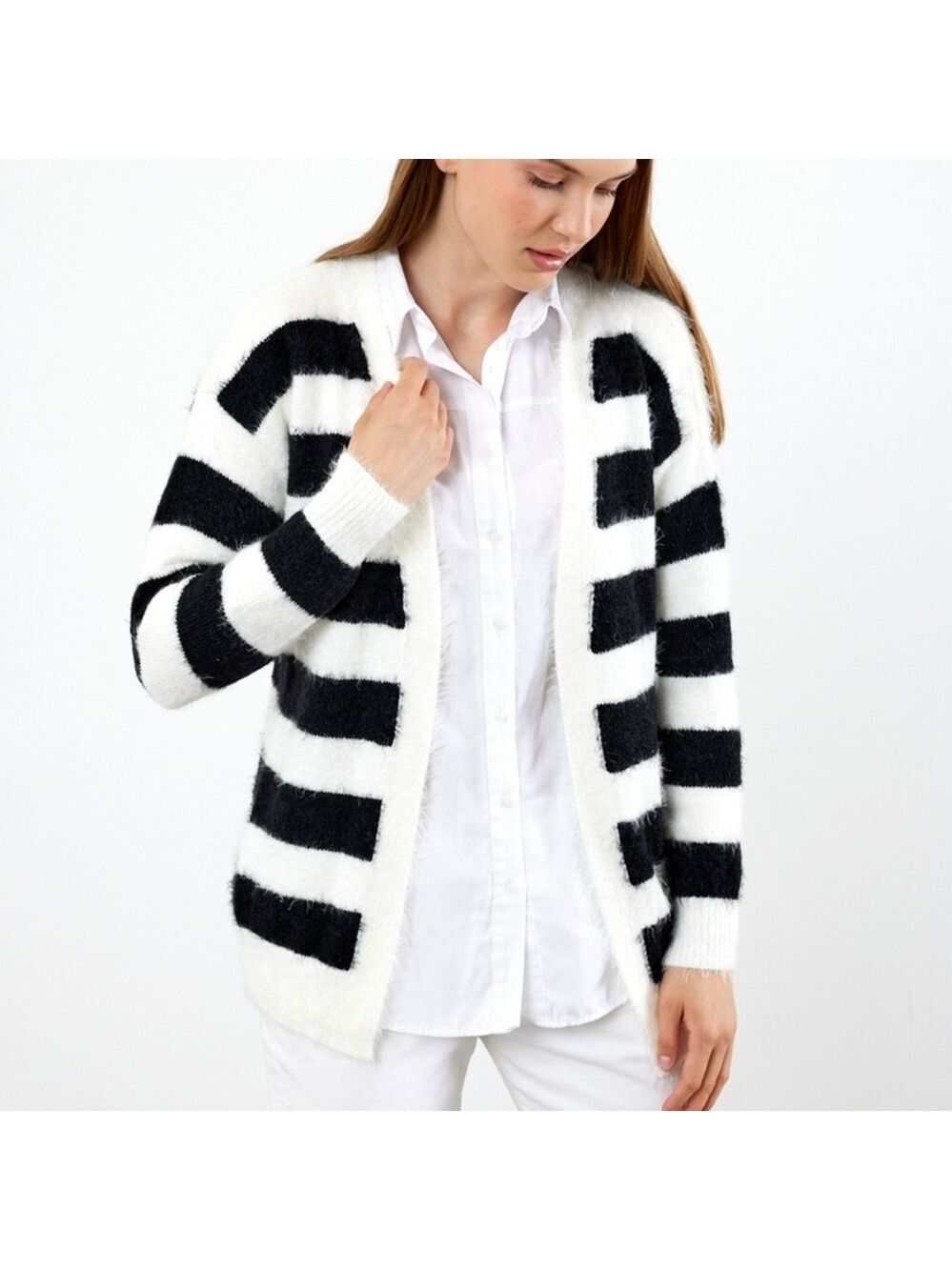 Cozy Classic Cardigan Black and White Fits S-L